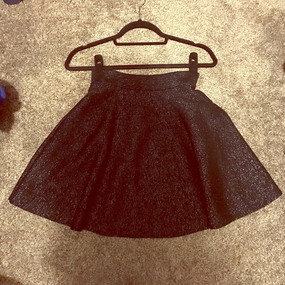 Black knit flared high waisted skirt